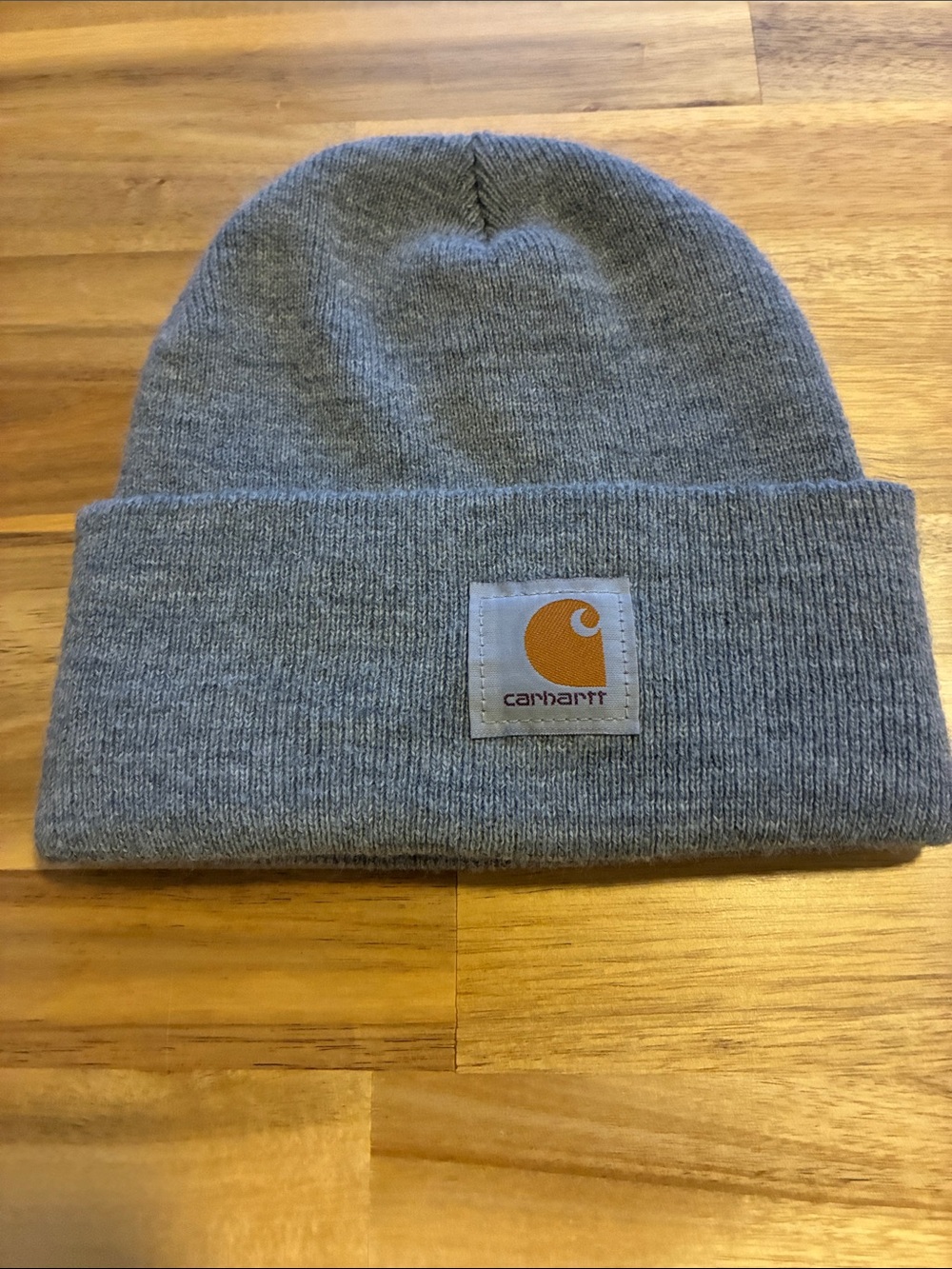 Carhartt Gray Ribbed Knit Beanie Gorpcore Winter Hat with Logo Patch Outdoor - Picture 3 of 5